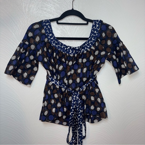 Tara Jarmon Multi-Color Polka Dot Silk Blend Blouse Tie Waist Size 2 - Picture 2 of 2